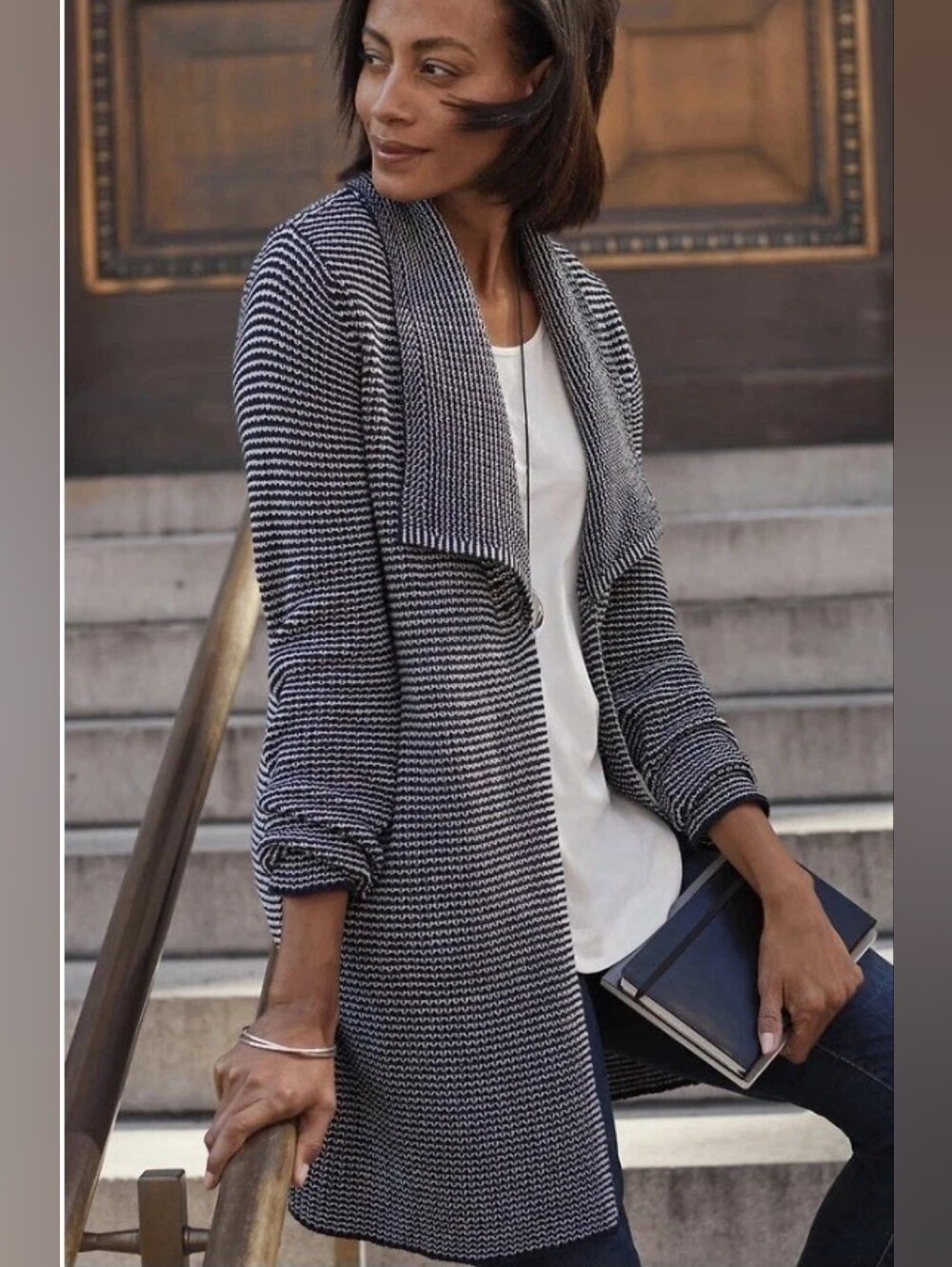 J. Jill Wearever Front Long Cardigan Small Coastal Preppy Classic